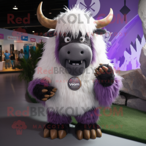 Lavender Yak mascot costume character dressed with a Graphic Tee and Anklets