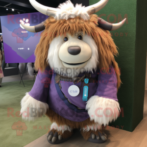 Lavender Yak mascot costume character dressed with a Graphic Tee and Anklets