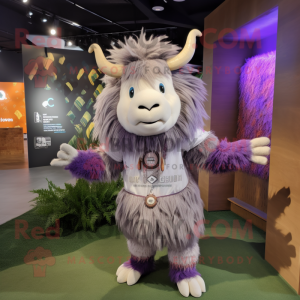 Lavender Yak mascot costume character dressed with a Graphic Tee and Anklets