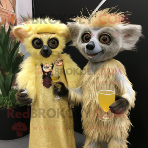 Guld Aye-Aye maskot kostume...