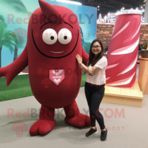 Maroon Arrow Of Love mascot costume character dressed with a Mom Jeans and Wraps