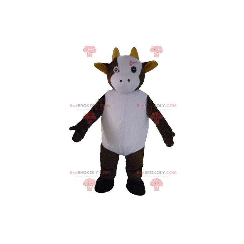 Cute and touching brown and white cow mascot - Redbrokoly.com