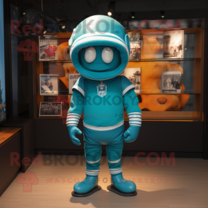 Turquoise American Football Helmet mascot costume character dressed with a Hoodie and Hats