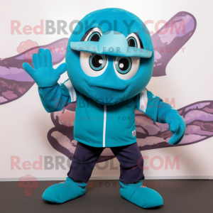 Turquoise American Football Helmet mascot costume character dressed with a Hoodie and Hats