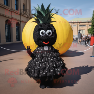 Black Pineapple mascot costume character dressed with a Cocktail Dress and Shoe laces