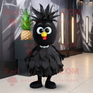 Black Pineapple mascot costume character dressed with a Cocktail Dress and Shoe laces