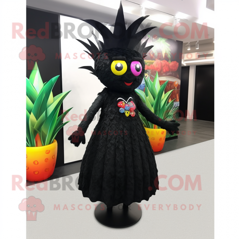 Black Pineapple mascot costume character dressed with a Cocktail Dress and Shoe laces