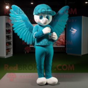 Teal Cupid mascot costume character dressed with a Long Sleeve Tee and Foot pads