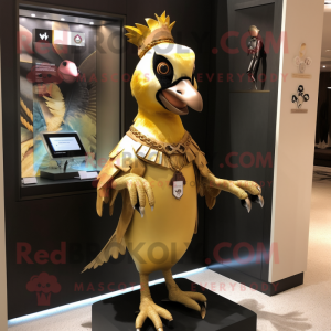 Gold Woodpecker mascot costume character dressed with a Shift Dress and Keychains