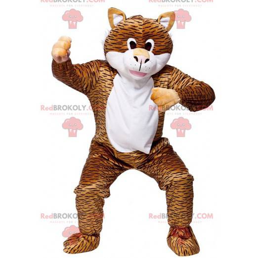 Mascotte de chat tigré blanc noir et orange - Redbrokoly.com