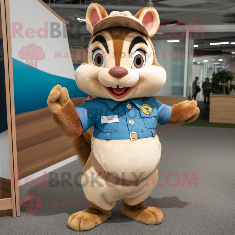 Cream Chipmunk mascot costume character dressed with a Shift Dress and Belts