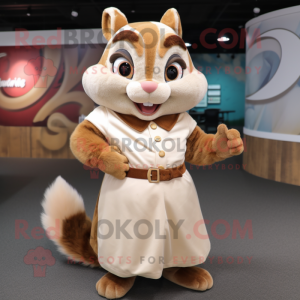 Cream Chipmunk mascot costume character dressed with a Shift Dress and Belts