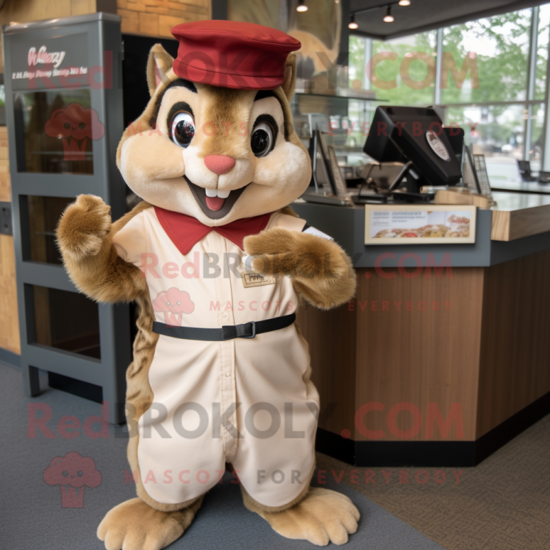 Cream Chipmunk mascot costume character dressed with a Shift Dress and Belts