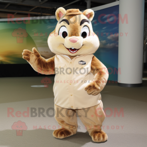 Cream Chipmunk mascot costume character dressed with a Shift Dress and Belts