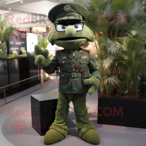 Forest Green Navy Soldier mascot costume character dressed with a Suit Pants and Ties