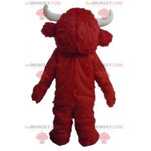 Mascote vermelho preto e branco vaca toda peluda -