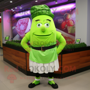 Lime Green Corned Beef And Cabbage mascot costume character dressed with a Wrap Skirt and Bracelet watches