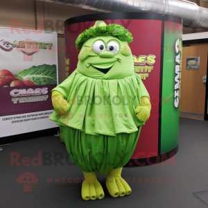 Lime Green Corned Beef And Cabbage mascot costume character dressed with a Wrap Skirt and Bracelet watches