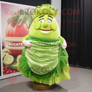 Lime Green Corned Beef And Cabbage mascot costume character dressed with a Wrap Skirt and Bracelet watches