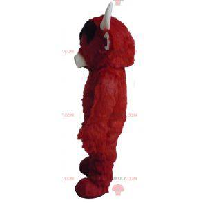 Mascote vermelho preto e branco vaca toda peluda -