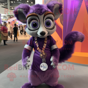 Purple Lemur mascot costume character dressed with a Mini Skirt and Bracelets