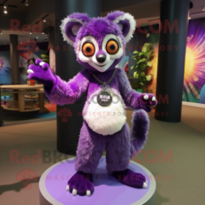 Purple Lemur mascot costume character dressed with a Mini Skirt and Bracelets