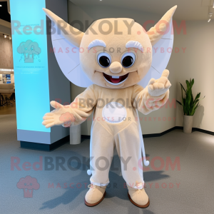 Beige Tooth Fairy mascot costume character dressed with a Jumpsuit and Gloves