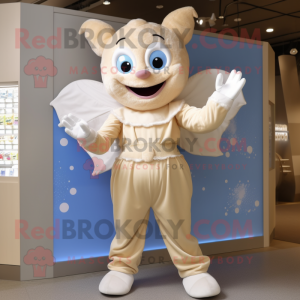 Beige Tooth Fairy mascot costume character dressed with a Jumpsuit and Gloves