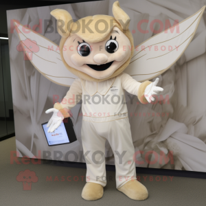 Beige Tooth Fairy mascot costume character dressed with a Jumpsuit and Gloves