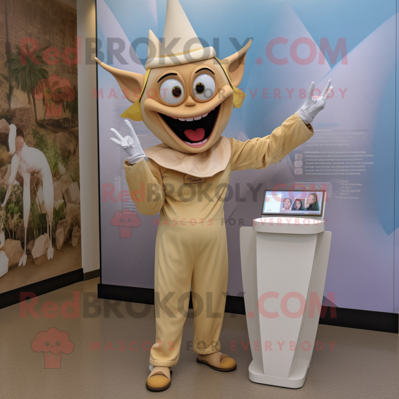 Beige Tooth Fairy mascot costume character dressed with a Jumpsuit and Gloves Beige Tooth Fairy mascot costume character dressed with a Jumpsuit and Gloves