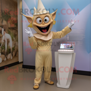 Beige Tooth Fairy mascot costume character dressed with a Jumpsuit and Gloves