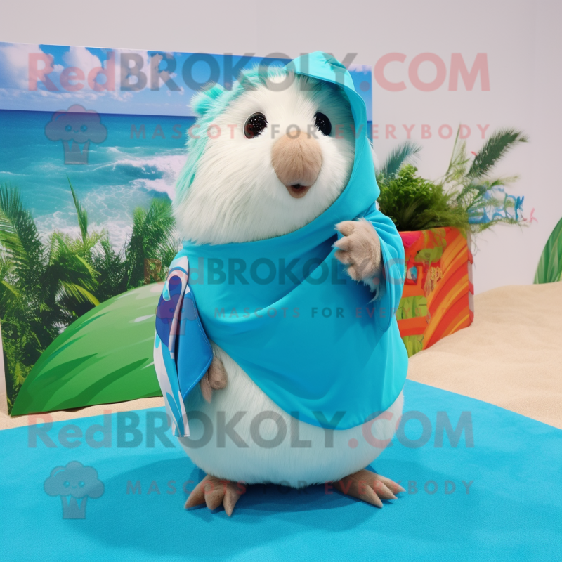 Cyan Guinea Pig mascot costume character dressed with a Bikini and Mittens