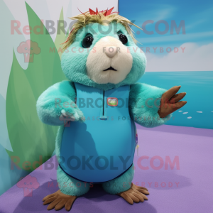 Cyan marsvin maskot kostume...