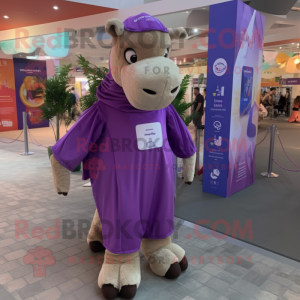 Purple Camel mascot costume character dressed with a Playsuit and Foot pads