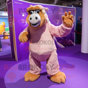 Purple Camel mascot costume character dressed with a Playsuit and Foot pads