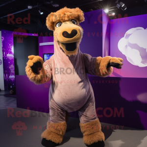Purple Camel mascot costume character dressed with a Playsuit and Foot pads
