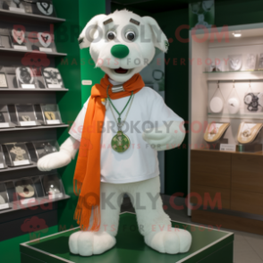 White Irish Flag mascot costume character dressed with a Oxford Shirt and Necklaces