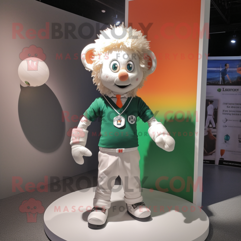 White Irish Flag mascot costume character dressed with a Oxford Shirt and Necklaces White Irish Flag mascot costume character dressed with a Oxford Shirt and Necklaces