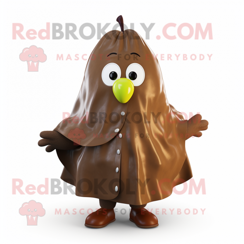 Brown Pear mascot costume character dressed with a Raincoat and Scarf clips