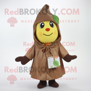 Brown Pear mascot costume character dressed with a Raincoat and Scarf clips