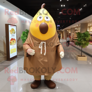Brown Pear mascot costume character dressed with a Raincoat and Scarf clips