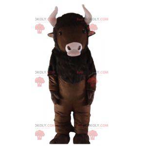 Brun bison maskot med lyserøde horn - Redbrokoly.com