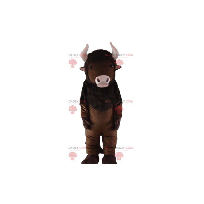 Mascote bisonte marrom com chifres rosa - Redbrokoly.com