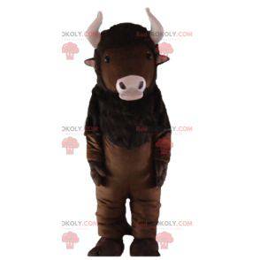 Mascote bisonte marrom com chifres rosa - Redbrokoly.com