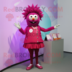 Magenta Wrist Watch mascot costume character dressed with a Pencil Skirt and Lapel pins