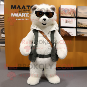 White Marmot mascot costume character dressed with a Parka and Eyeglasses