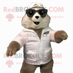 White Marmot mascot costume character dressed with a Parka and Eyeglasses
