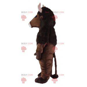 Mascote bisonte marrom com chifres rosa - Redbrokoly.com