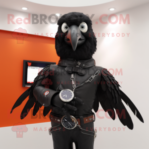 nan Crow mascot costume character dressed with a Moto Jacket and Smartwatches