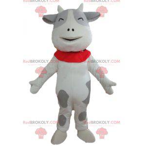 Cheerful and touching white and gray cow mascot - Redbrokoly.com